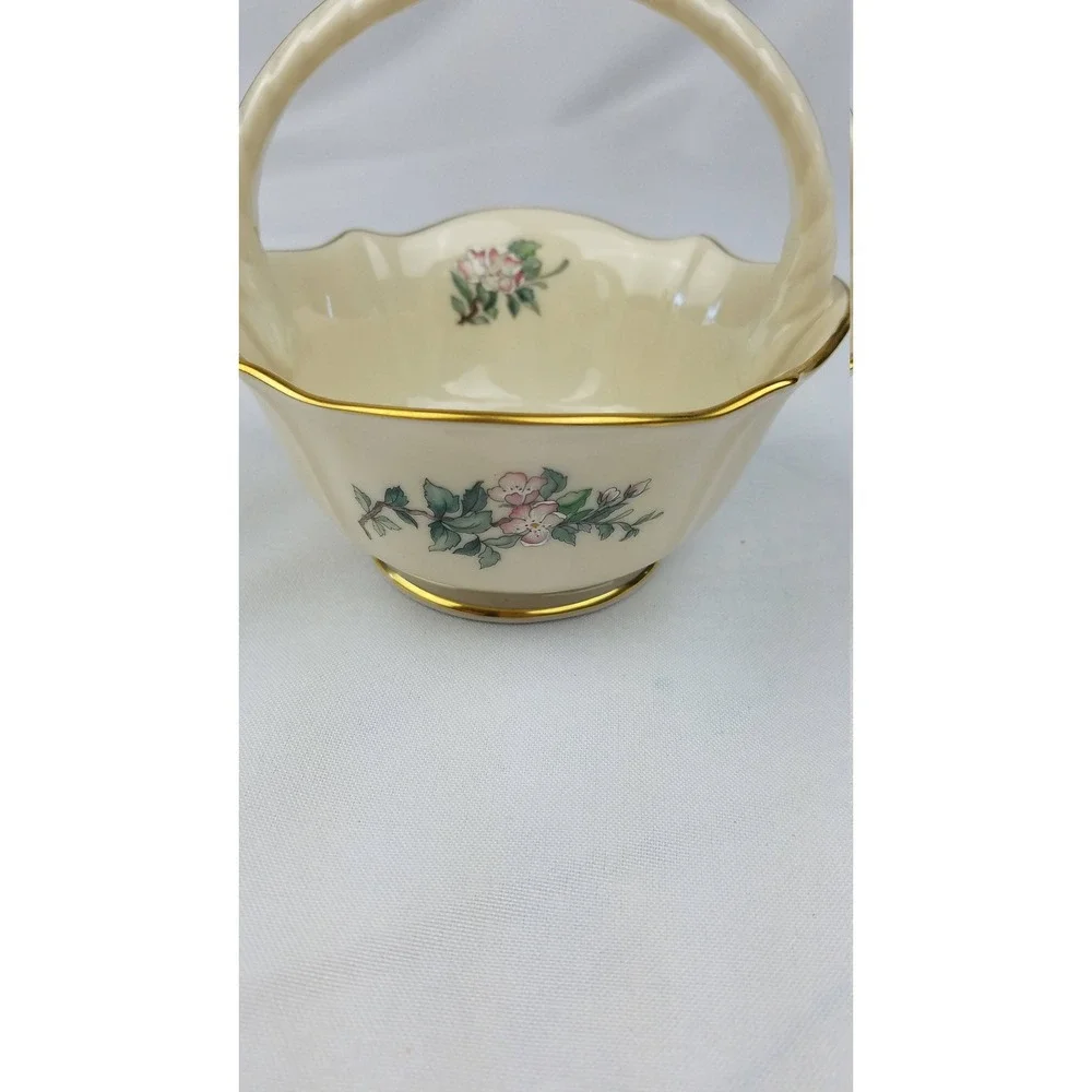 Vintage Lenox serenade‎ basket hand decorated 24k gold bird floral porcelain